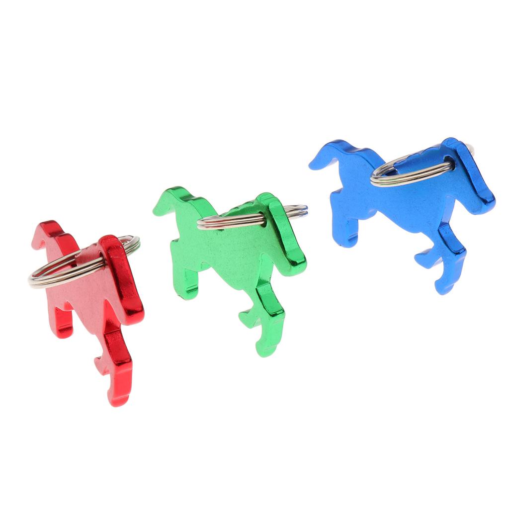 3 Pieces Aluminum Horse Pattern Bottle Opener Key Ring Keychain Bag Pendent
