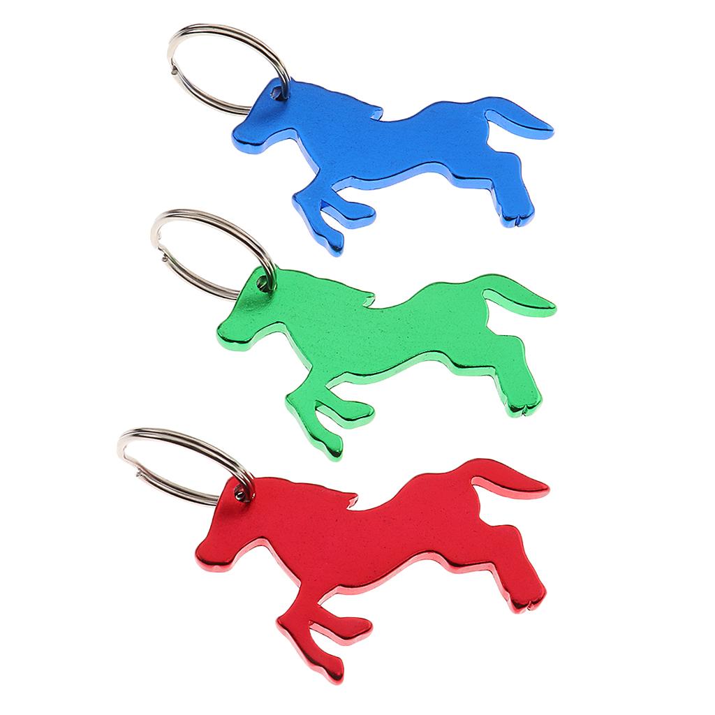 3 Pieces Aluminum Horse Pattern Bottle Opener Key Ring Keychain Bag Pendent