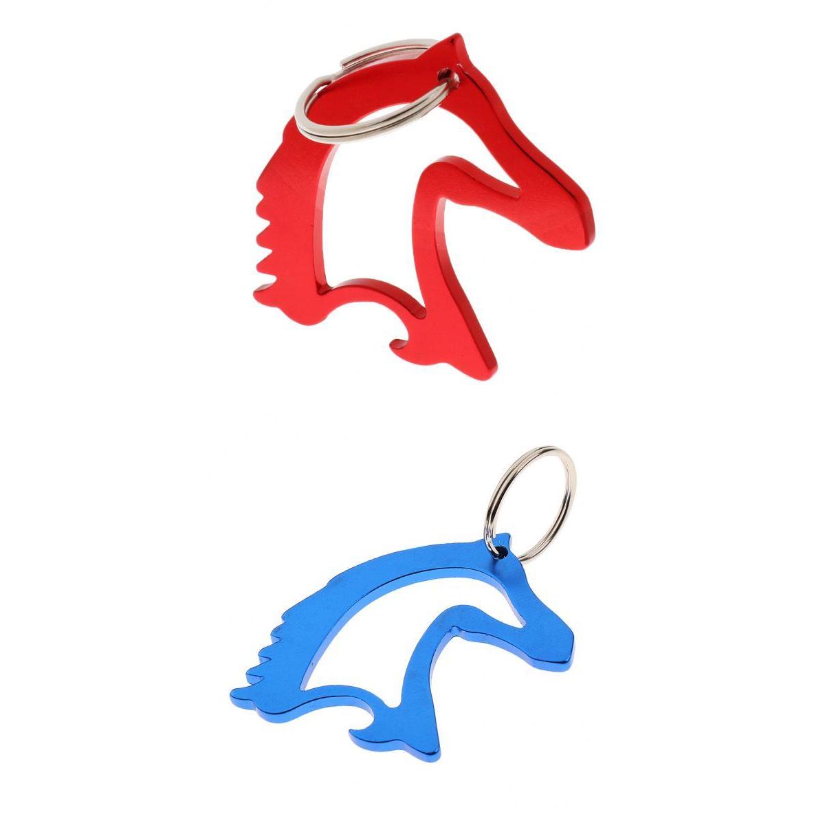 2 Pcs Alloy Horse Head Simple Bottle Opener Key Ring Keychain Bag Pendent