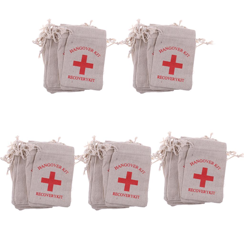 50pcs Hangover Kit Bags Bachelorette Party First Aid Bags Muslin Favors Bag