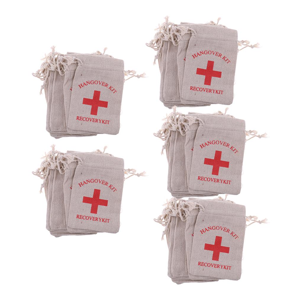50pcs Hangover Kit Bags Bachelorette Party First Aid Bags Muslin Favors Bag