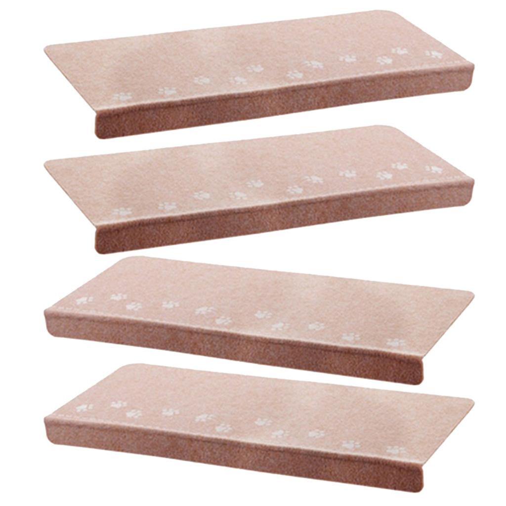 4Pcs Indoor Night Luminous Stair Tread Mats Non Slip Carpet Floor Rug Beige