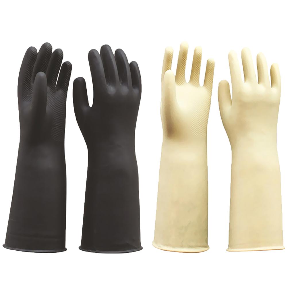 2 Pairs 60cm Long Industrial Rubber Latex Gloves Work Safety Black + White