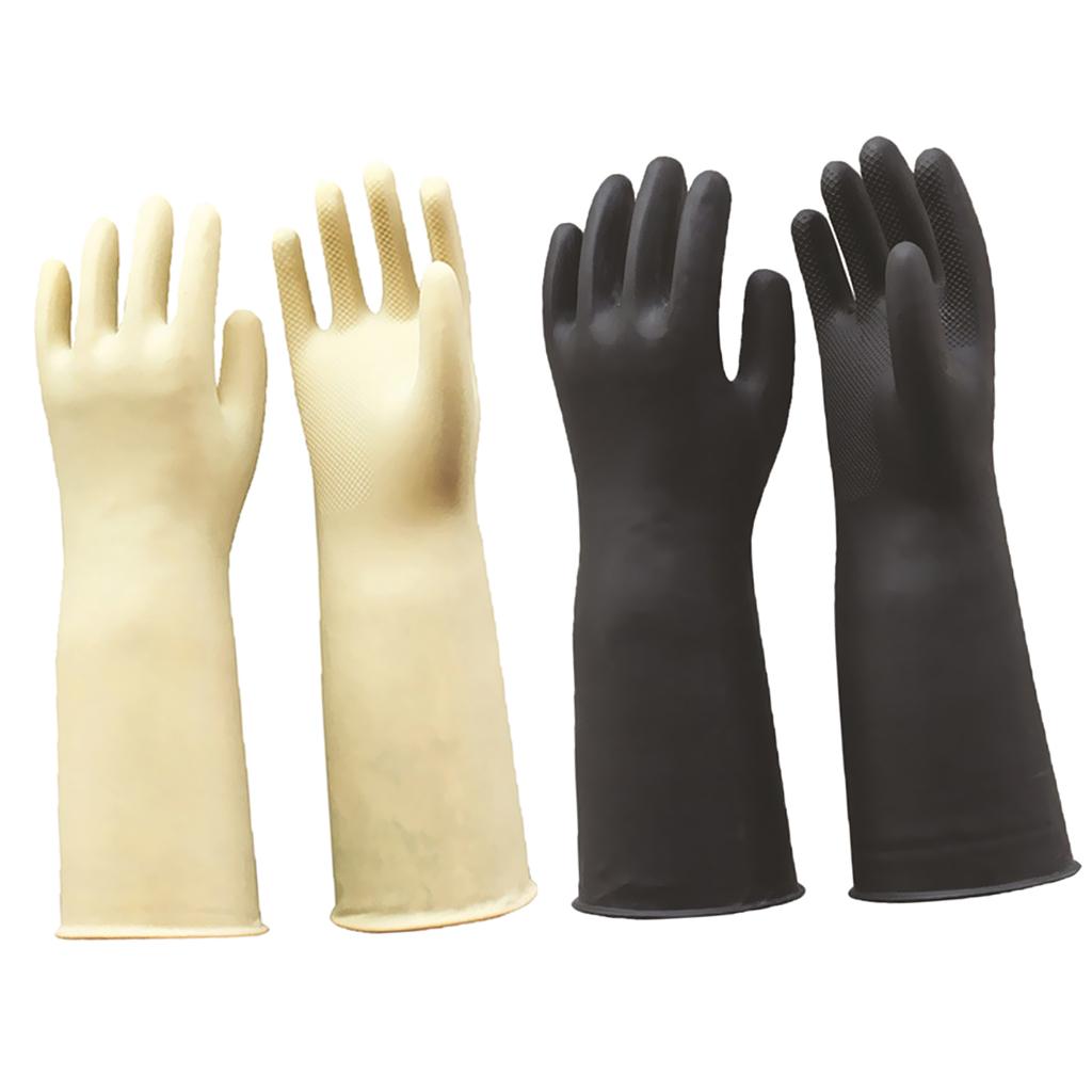 2 Pairs 60cm Long Industrial Rubber Latex Gloves Work Safety Black + White