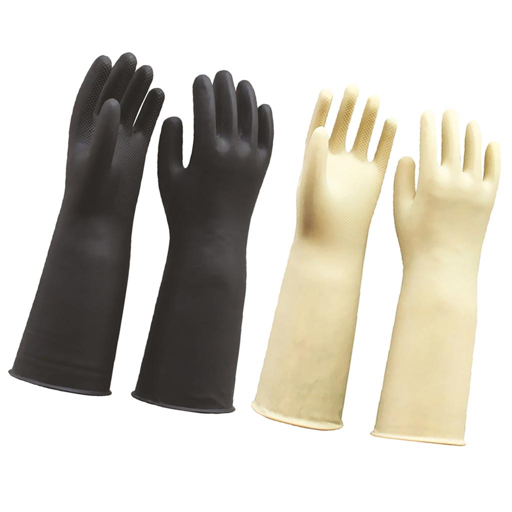 2 Pairs 60cm Long Industrial Rubber Latex Gloves Work Safety Black + White