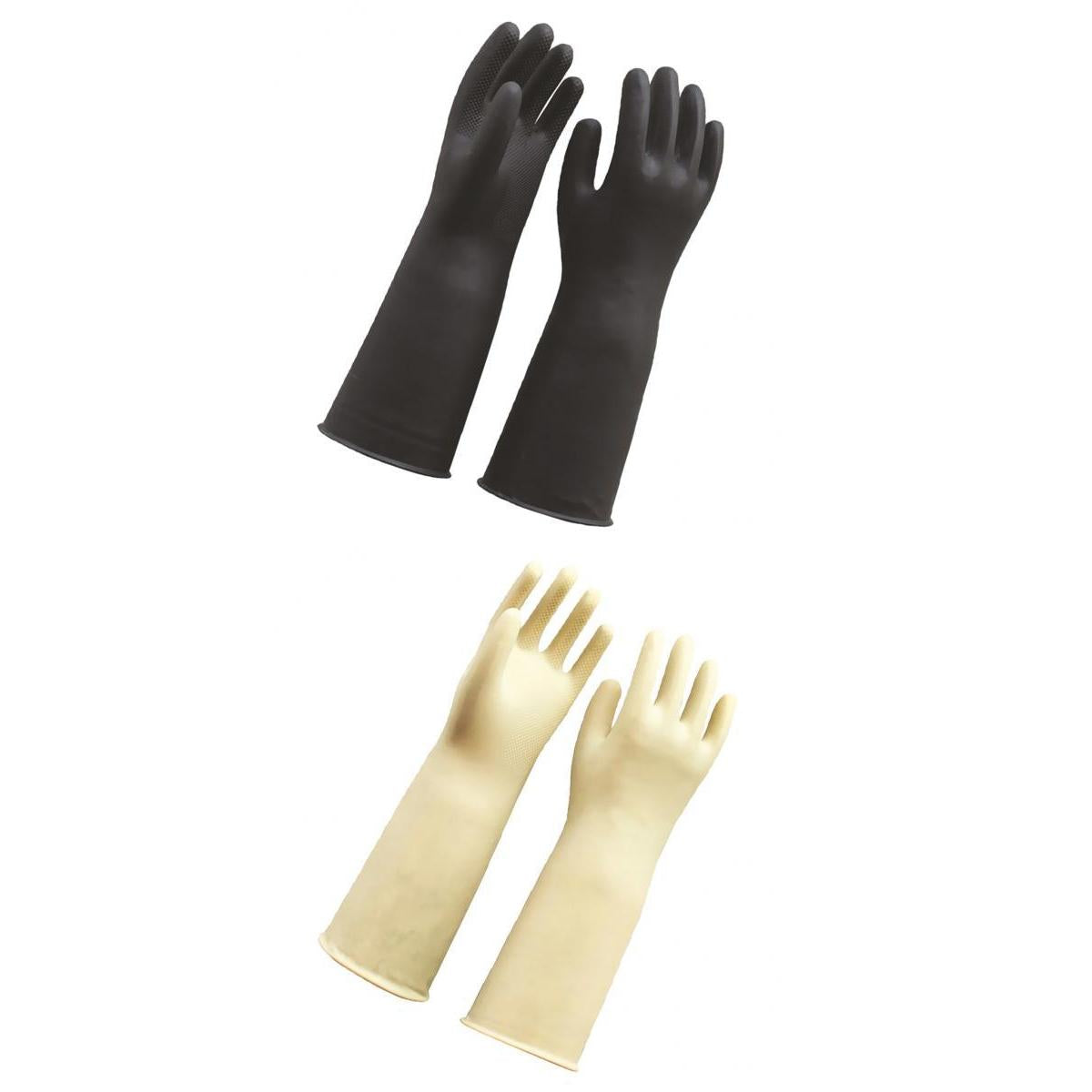 2 Pairs 60cm Long Industrial Rubber Latex Gloves Work Safety Black + White