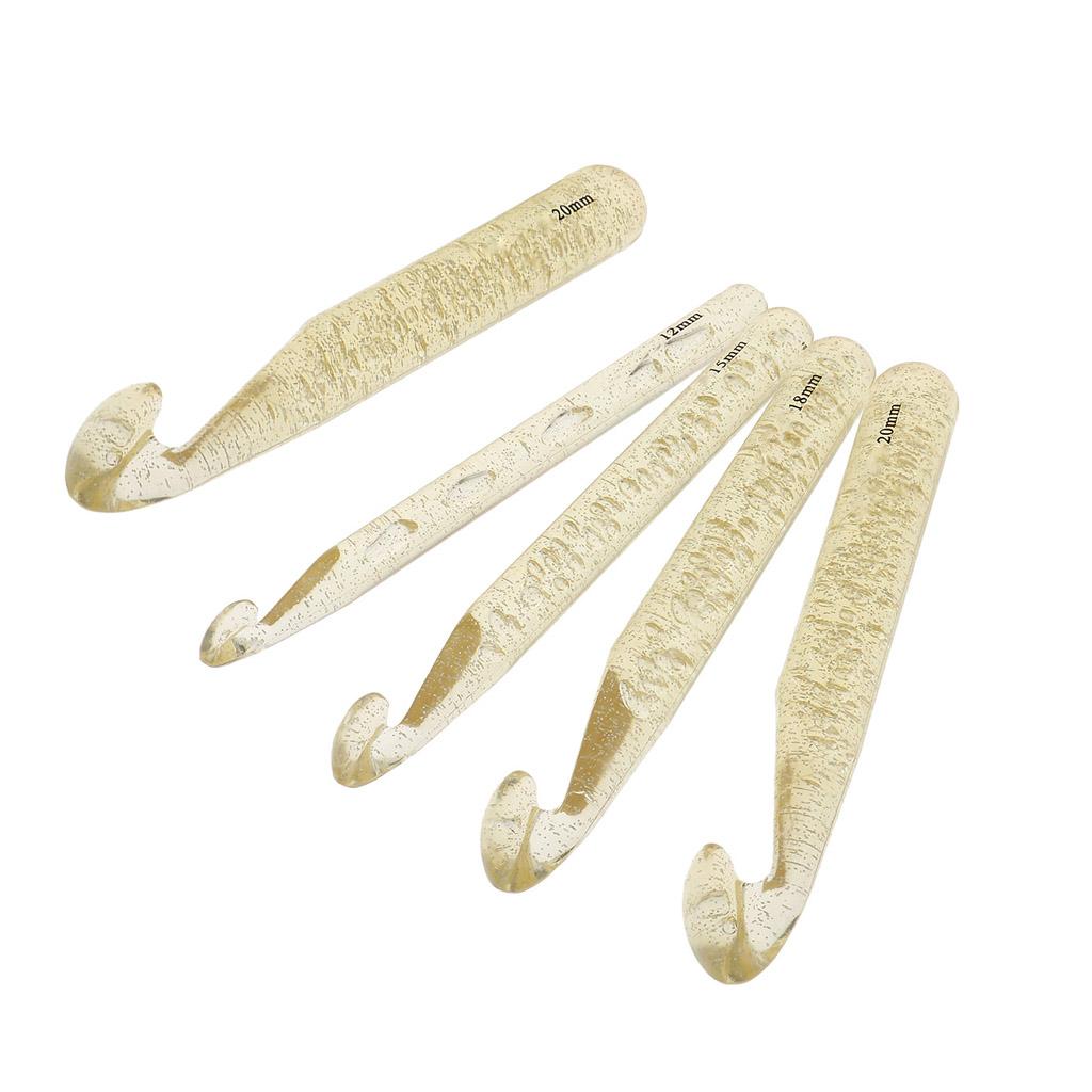 5 Pieces Assorted Sizes Plastic Crochet Hooks Big Knitting Needles Gold