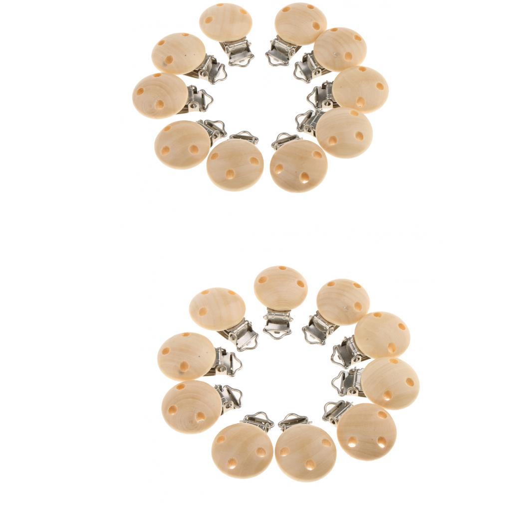20 Pieces Baby Pacifier Clips Wooden Metal Holders Infant Soother Clasp