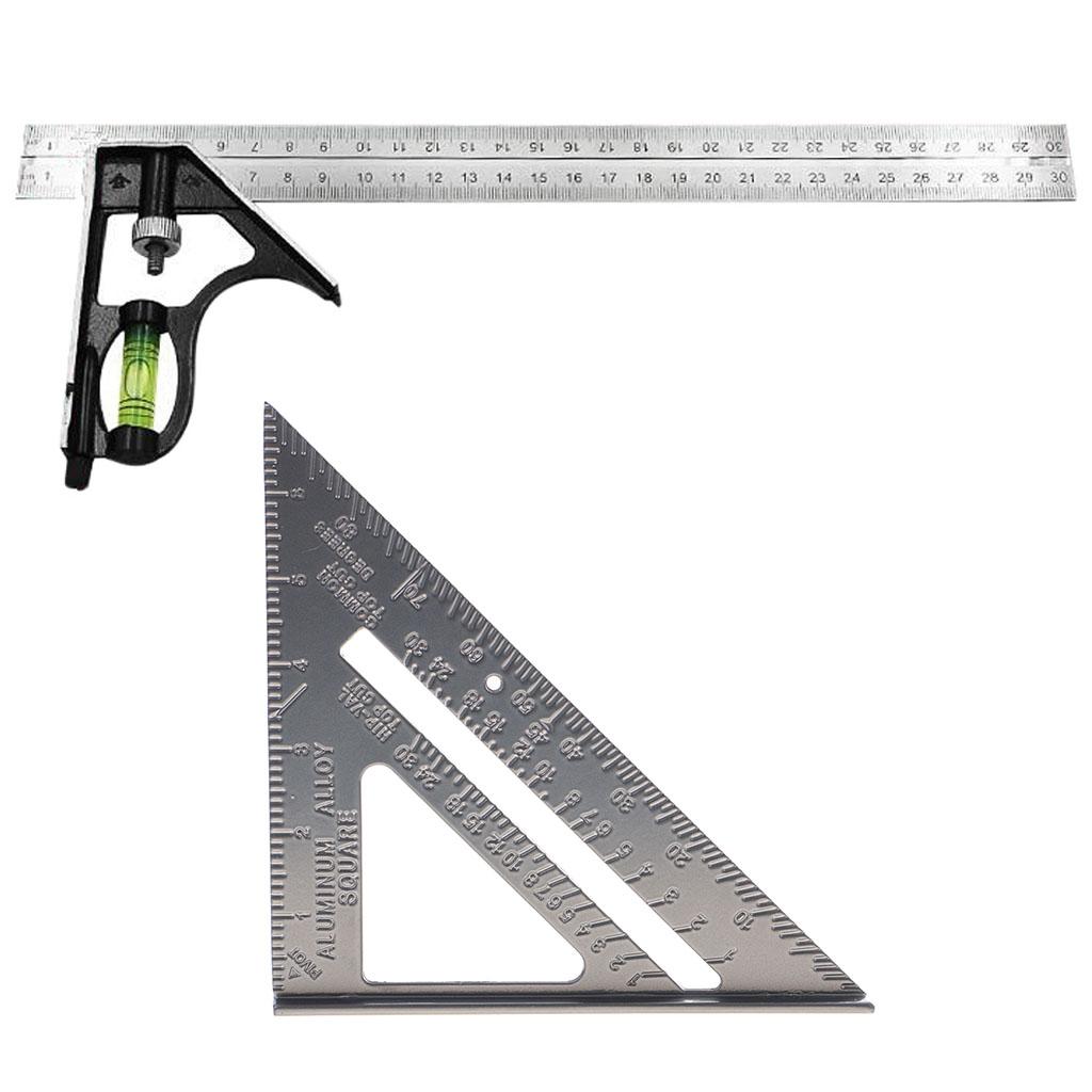 300mm 12 Adjustable Combination Set and 7" Aluminum Triangle Ruler Square"
