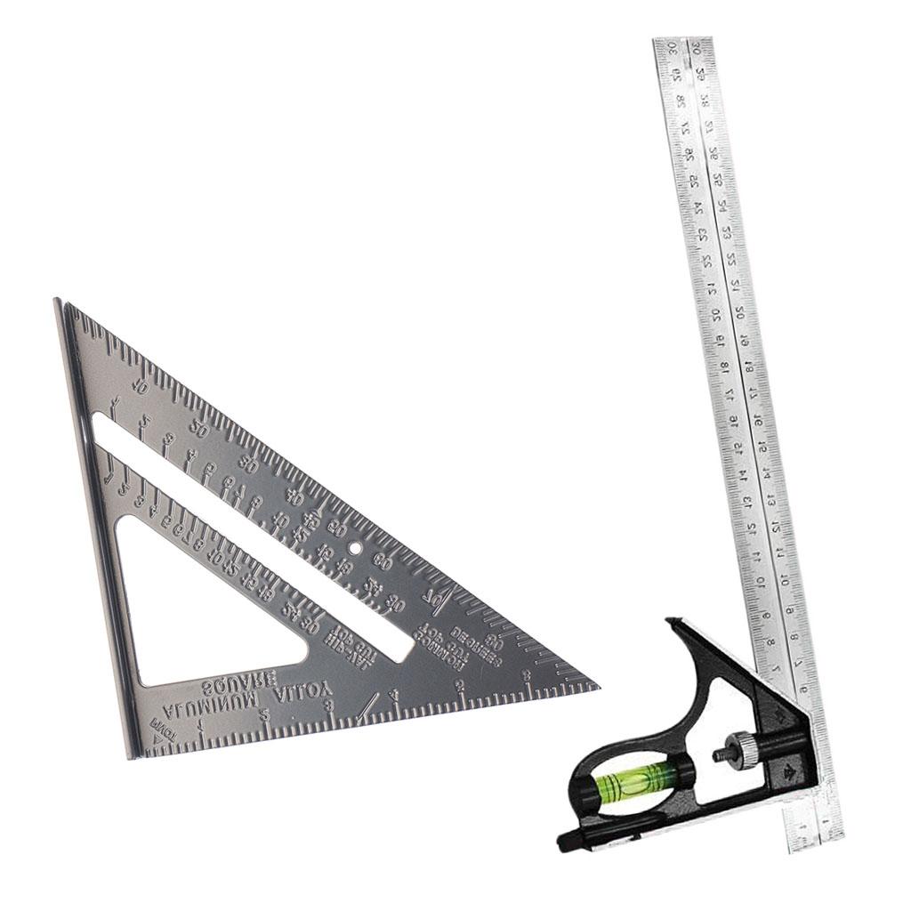 300mm 12 Adjustable Combination Set and 7" Aluminum Triangle Ruler Square"