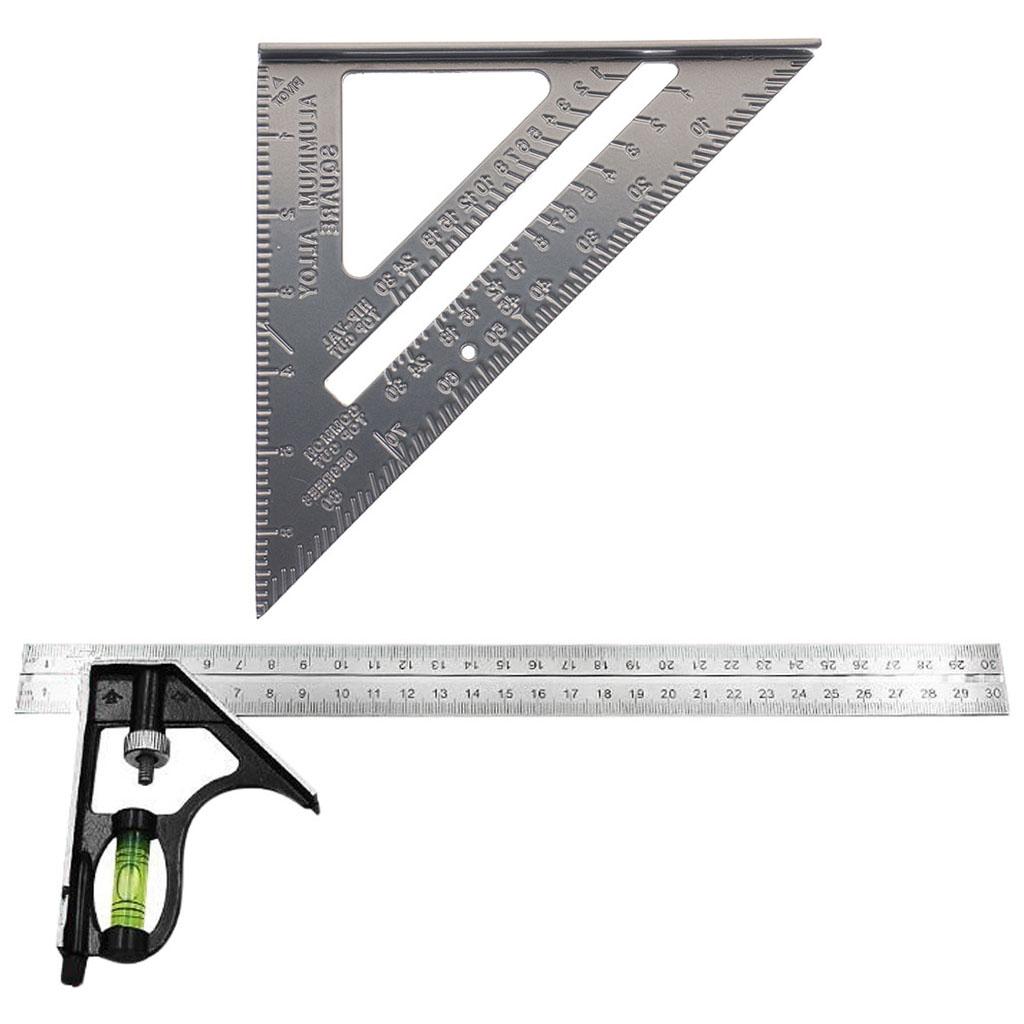 300mm 12 Adjustable Combination Set and 7" Aluminum Triangle Ruler Square"