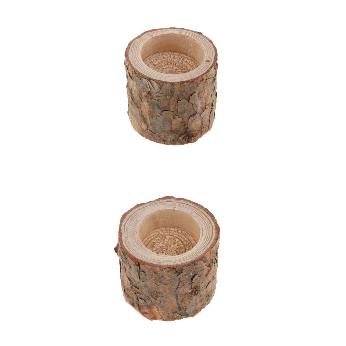 2x Natural Tree Stump Wooden Candle Holder for Candlelight Dinner S+M