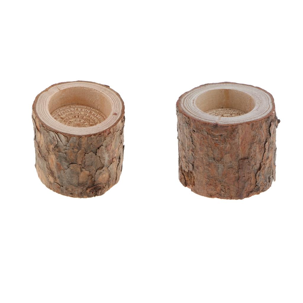 2x Natural Tree Stump Wooden Candle Holder for Candlelight Dinner S+M