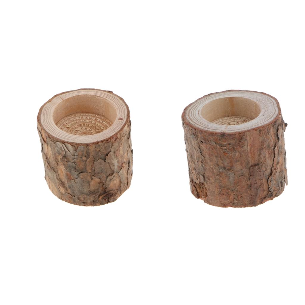 2x Natural Tree Stump Wooden Candle Holder for Candlelight Dinner S+M