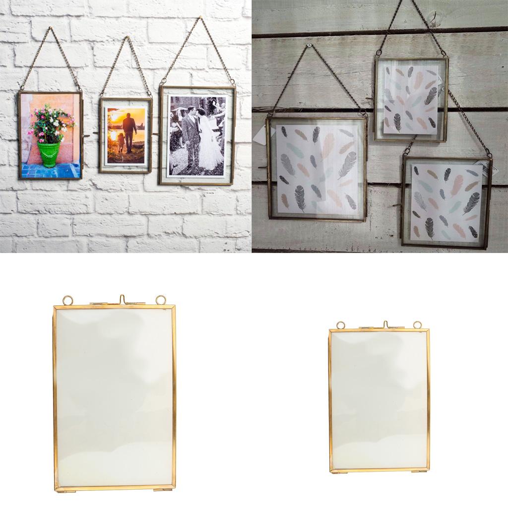 Antique Brass Glass Picture Photo Frame Hanging Portrait 5x7 inch+4x6 inch