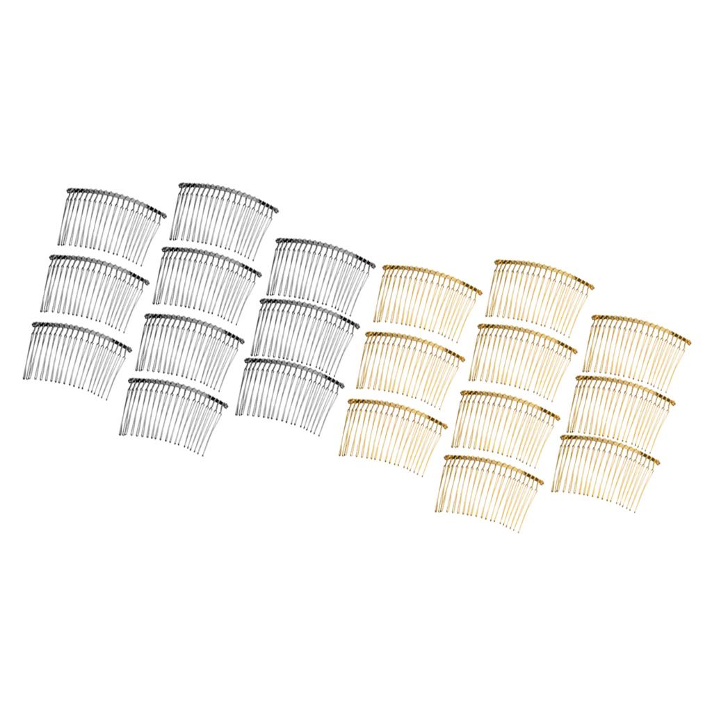 20 Pieces Teeth Metal Wire Hair Comb Wedding for Jewelry Making Silver+Gold