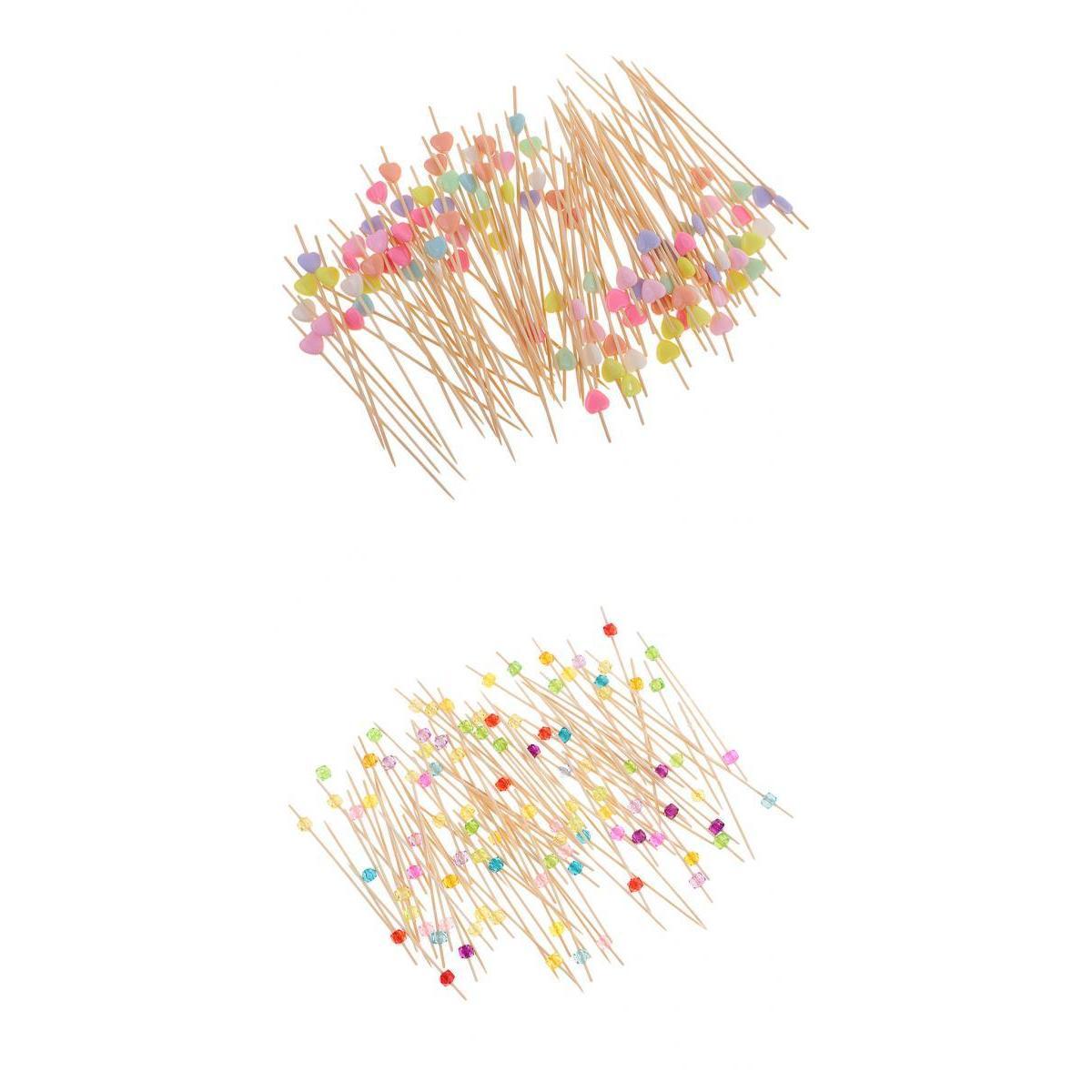 200 Pieces Acrylic Beads Bamboo Cocktail Picks Drink Stirrer Heart+Square