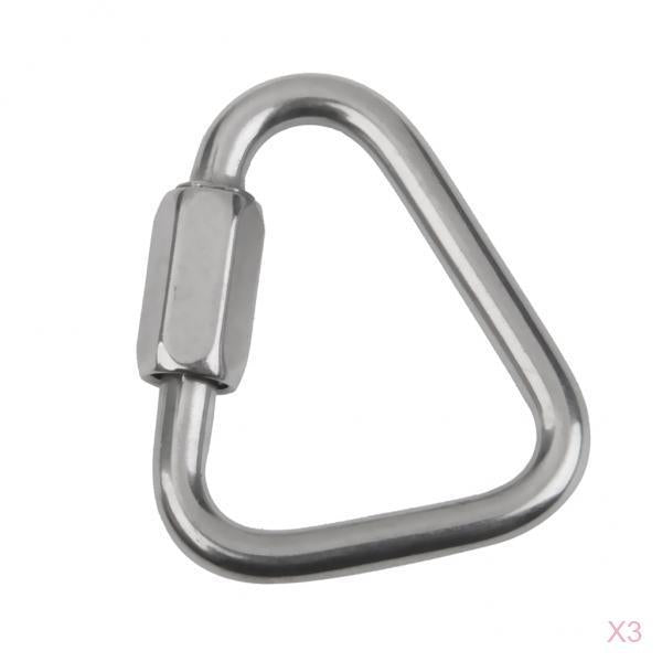3x Stainless Steel Triangle Shape Carabiner Screw Locking Hook Climbing 12KN