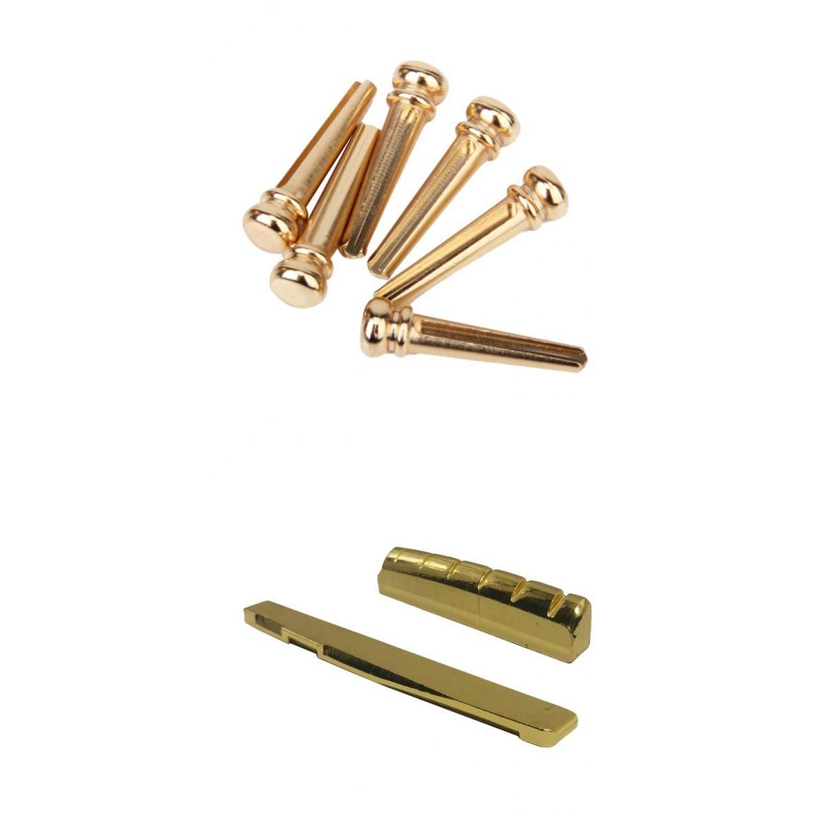 6pcs Brass Bridge Pins with Saddle Nut for Acoustic Folk Guitar