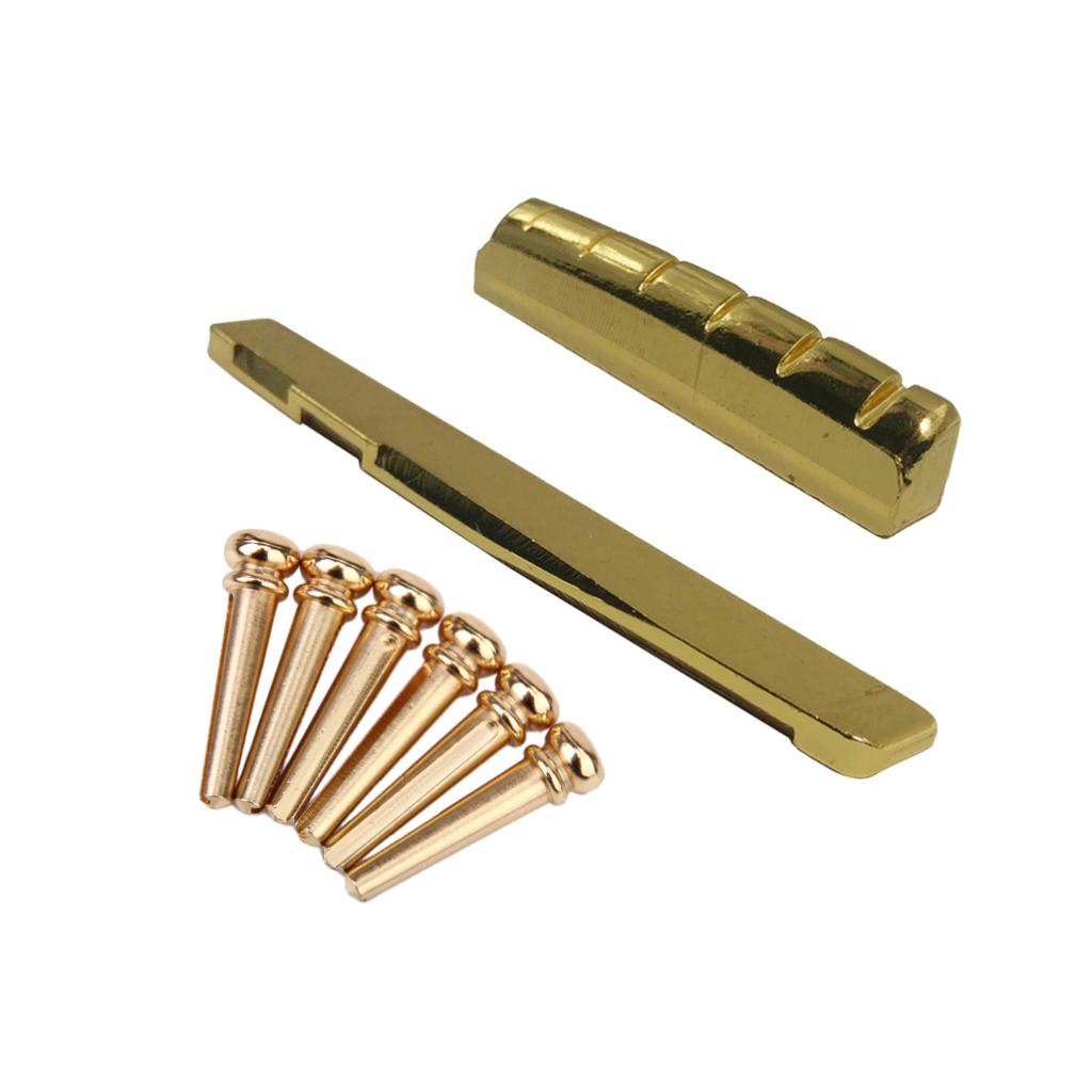 6pcs Brass Bridge Pins with Saddle Nut for Acoustic Folk Guitar