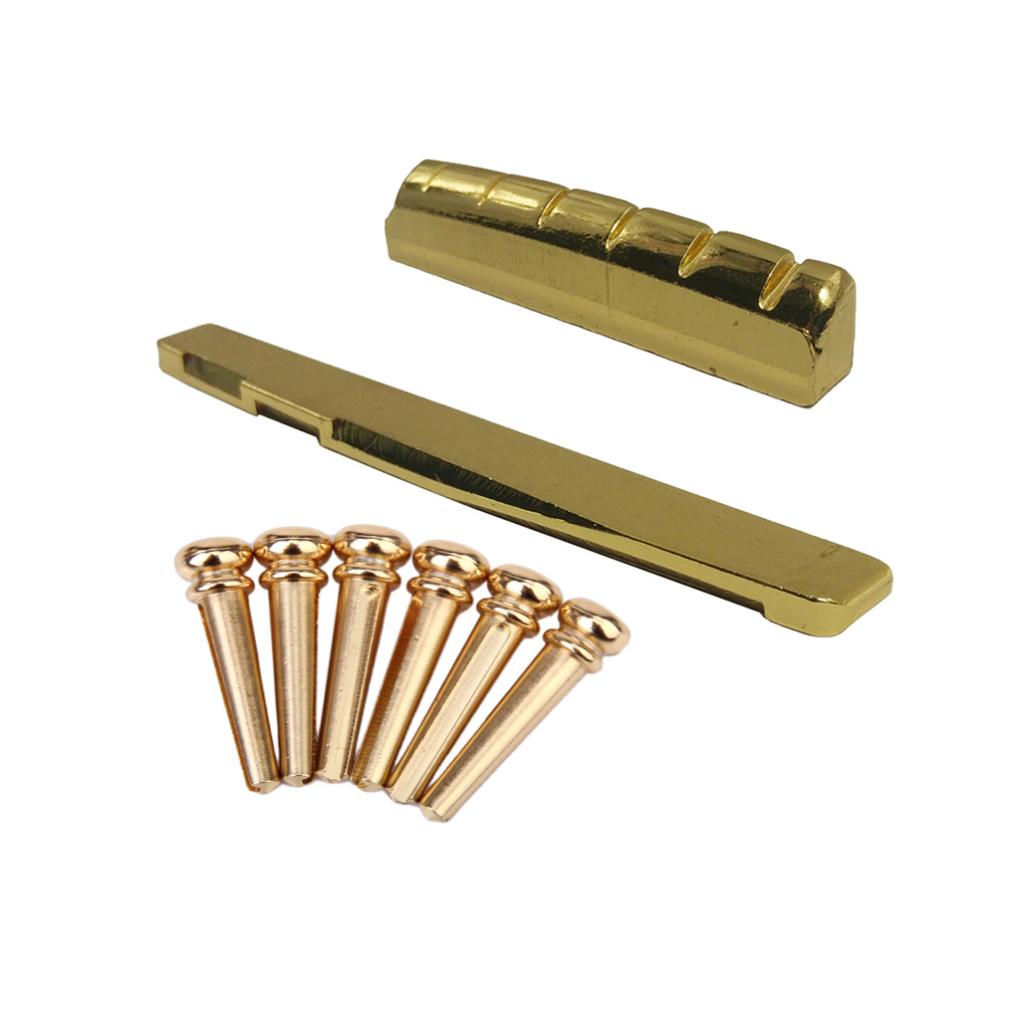 6pcs Brass Bridge Pins with Saddle Nut for Acoustic Folk Guitar