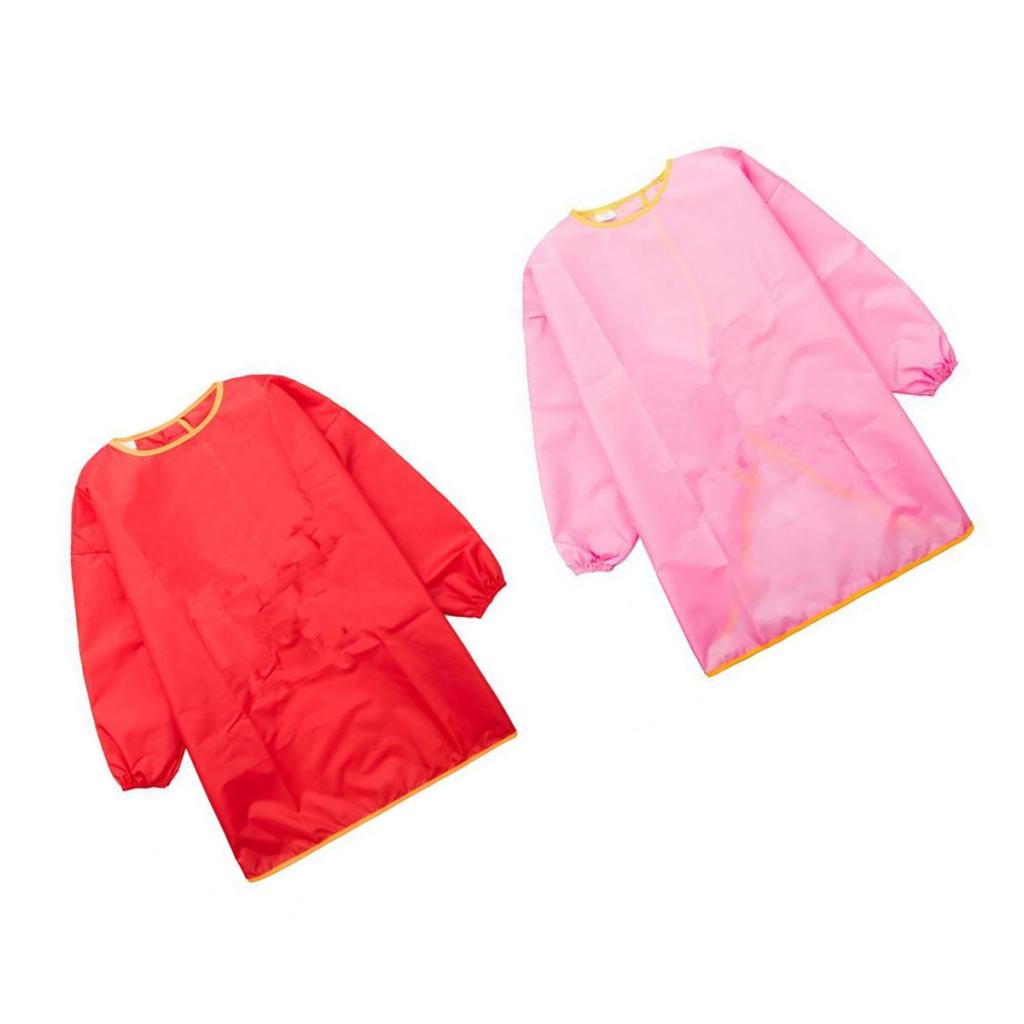 2pcs Children Kids Long Sleeve Apron Drawing Painting Waterproof Smock L Red