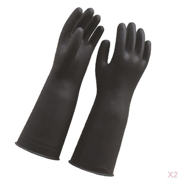 2 Pairs 60cm Long Industrial Rubber Latex Gloves Work Safety Gardening Black