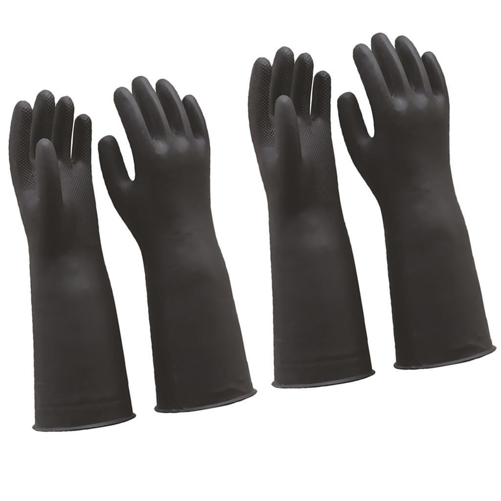 2 Pairs 60cm Long Industrial Rubber Latex Gloves Work Safety Gardening Black