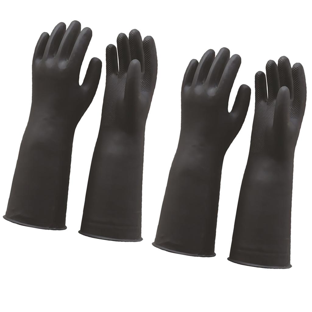 2 Pairs 60cm Long Industrial Rubber Latex Gloves Work Safety Gardening Black