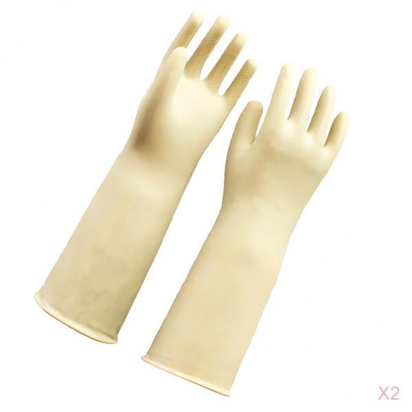 2 Pair Long Industrial Rubber Latex Gloves Work Safety Gardening White 60cm