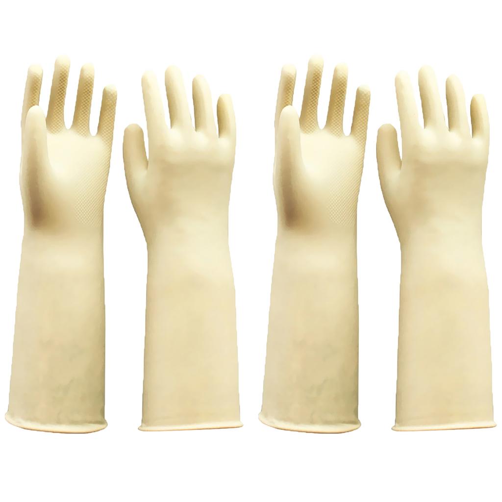 2 Pair Long Industrial Rubber Latex Gloves Work Safety Gardening White 60cm