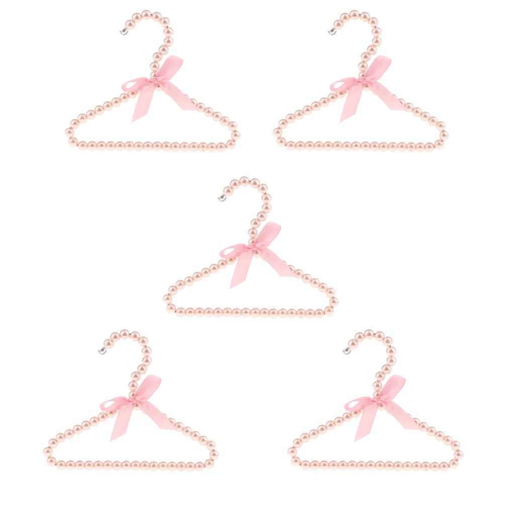 5pcs Pearl Beaded Kids Clothes Hanger Coat Dress Pants Hook Holder Pink 20cm