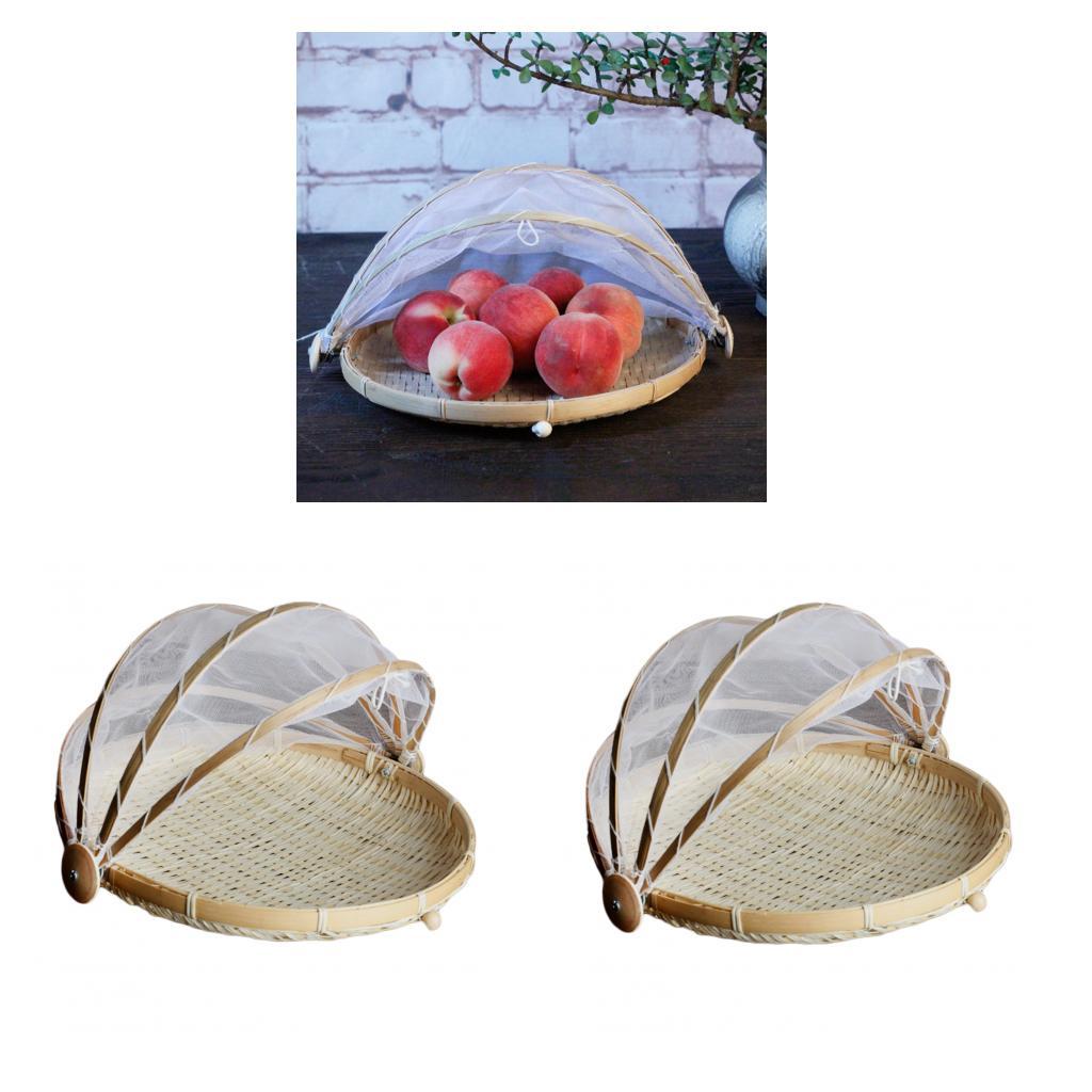 2 Pcs Bamboo Tent Basket Serving Food Outdoor Picnic Pop Up Round_L