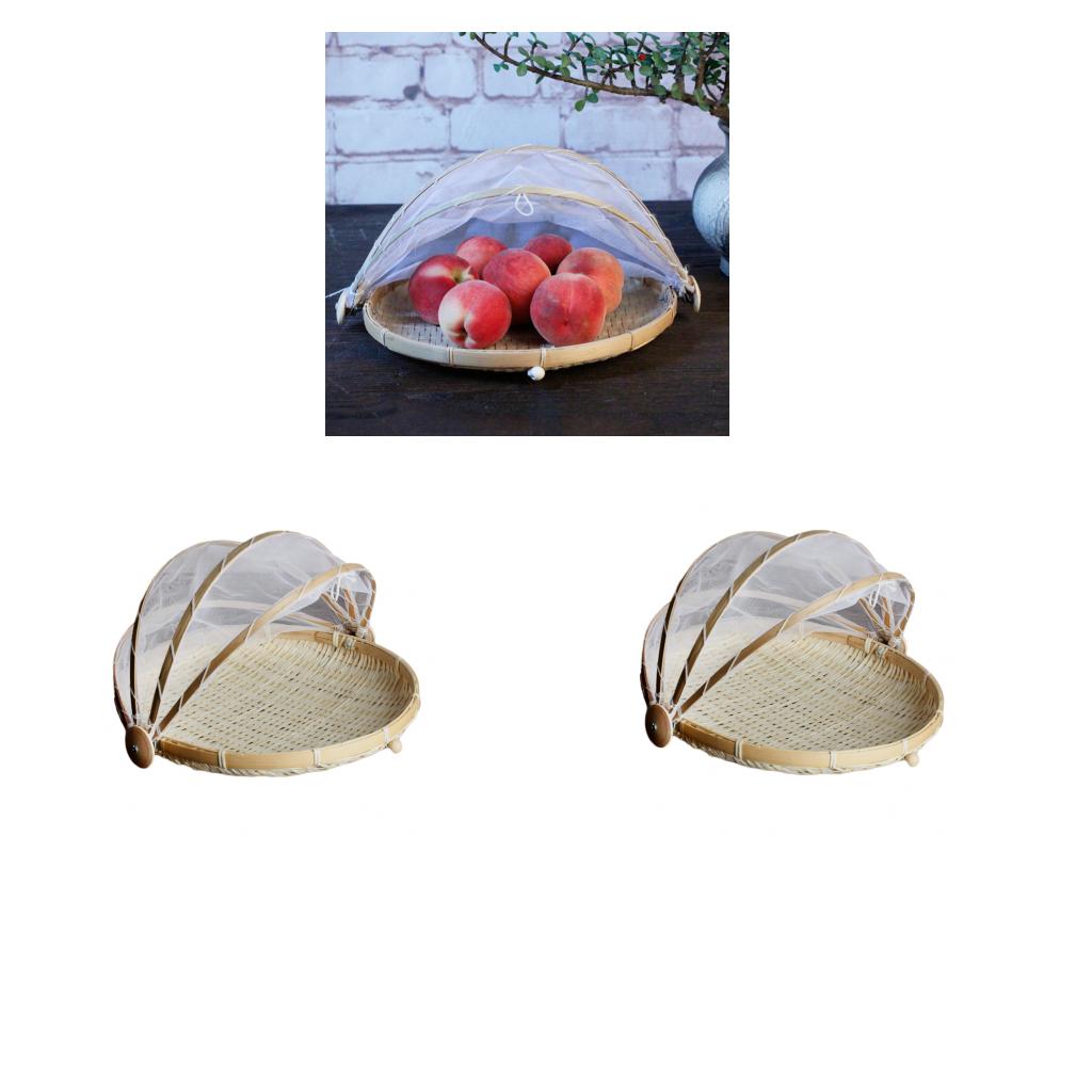 2 Pcs Bamboo Tent Basket Serving Food Outdoor Picnic Pop Up Round_L
