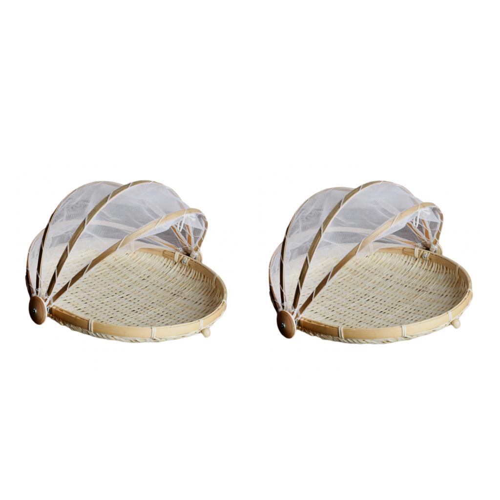 2 Pcs Bamboo Tent Basket Serving Food Outdoor Picnic Pop Up Round_L