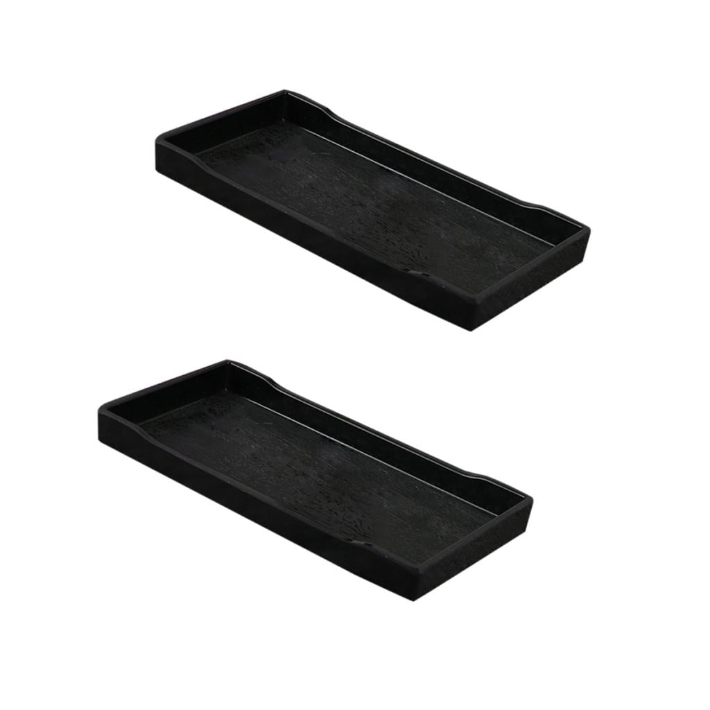 2 pieces Melamine Hotel Serving Tray Dished Cup Glass Cake Black 21x10.8cm