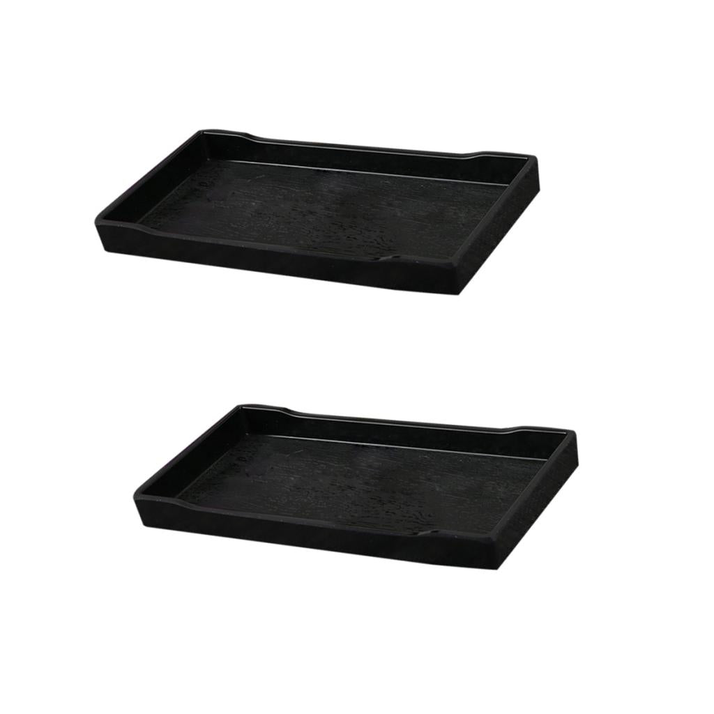 2 pieces Melamine Hotel Serving Tray Dished Cup Glass Cake Black 21x10.8cm