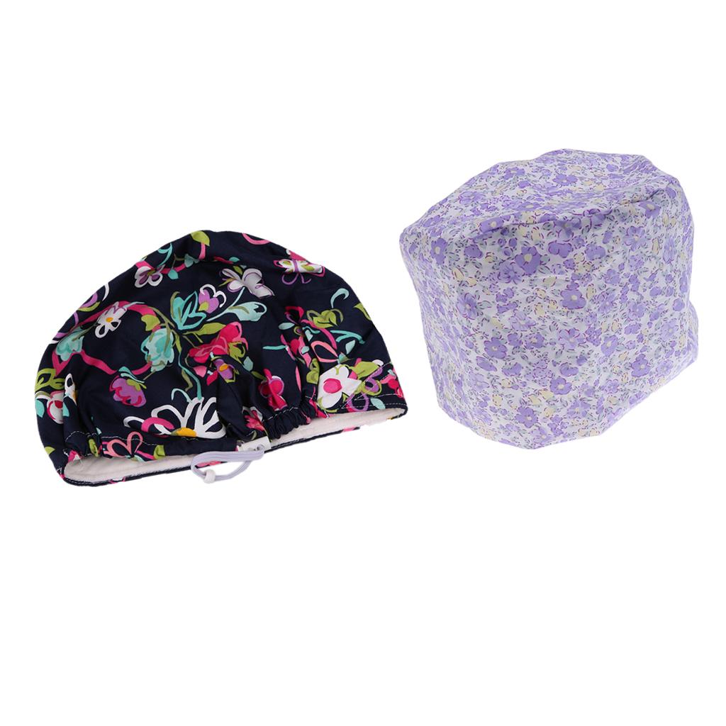 2 Pieces Cotton Cap Surgery Hat Bouffant Scrub Kitchen Hat