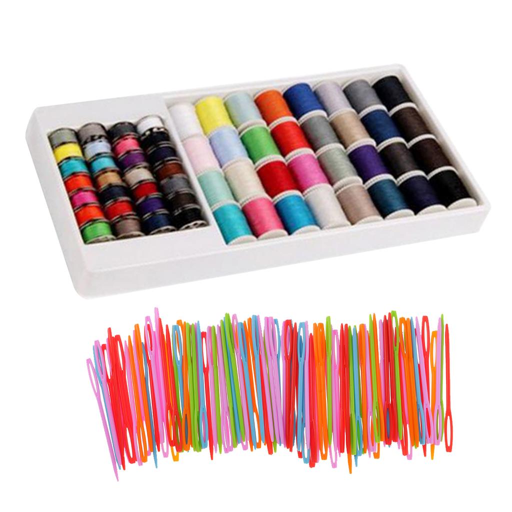 60Pcs Polyester Sewing Threads Lots & 100Pcs Plastic Weaving Needles Crafts