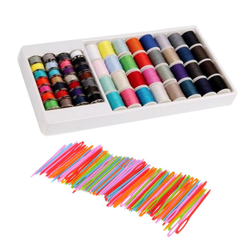 60Pcs Polyester Sewing Threads Lots & 100Pcs Plastic Weaving Needles Crafts