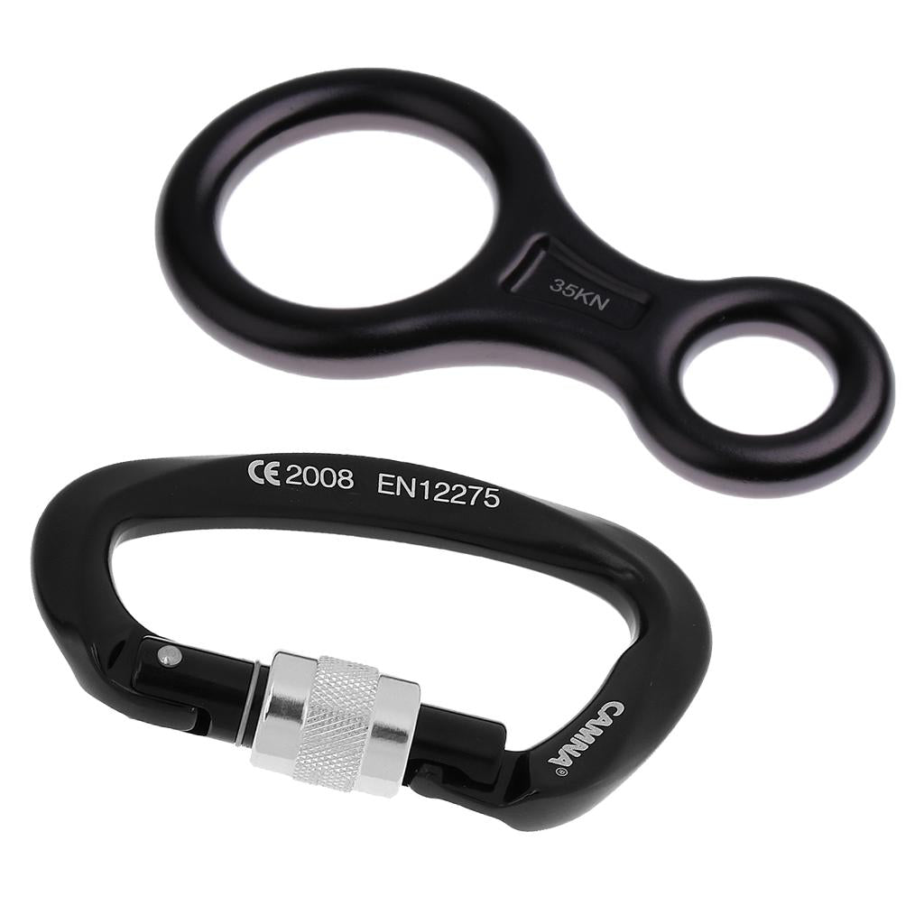 25KN Screw Lock Climbing Carabiner + 35KN Figure 8 Rope Descender