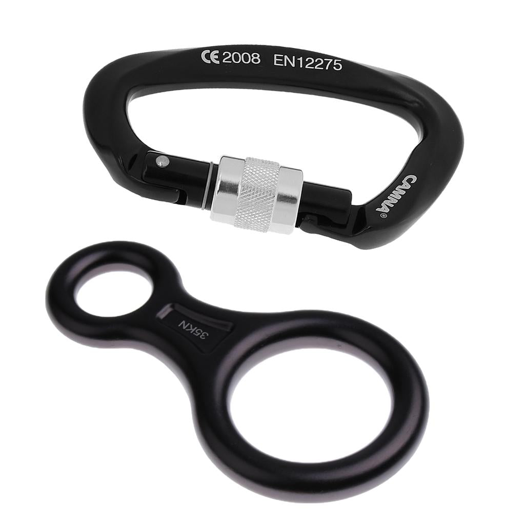 25KN Screw Lock Climbing Carabiner + 35KN Figure 8 Rope Descender