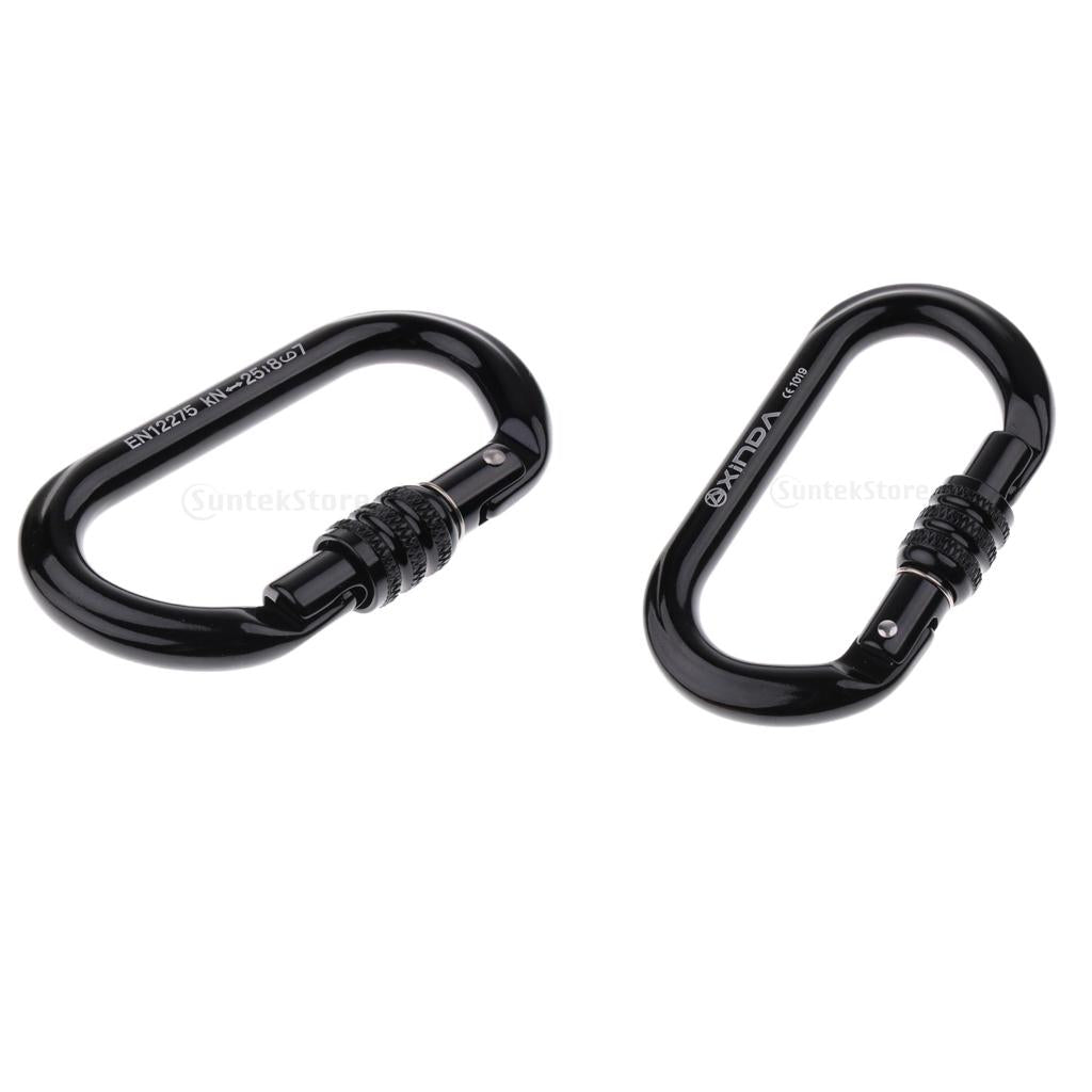 2pcs Rock Climbing Carabiner Screw Locking O-Shaped Buckle 8KN-25KN Black