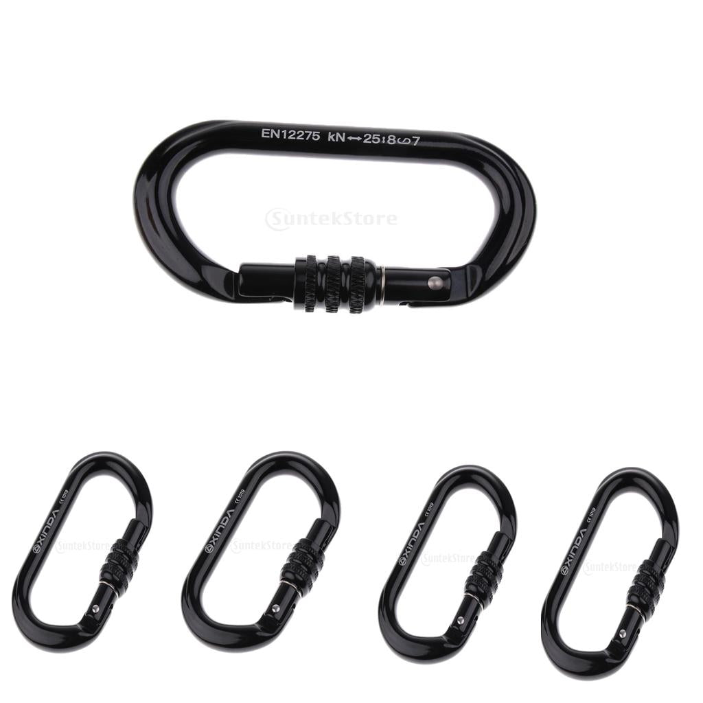 5pcs Rock Climbing Carabiner Screw Locking O-Shaped Buckle 8KN-25KN Black