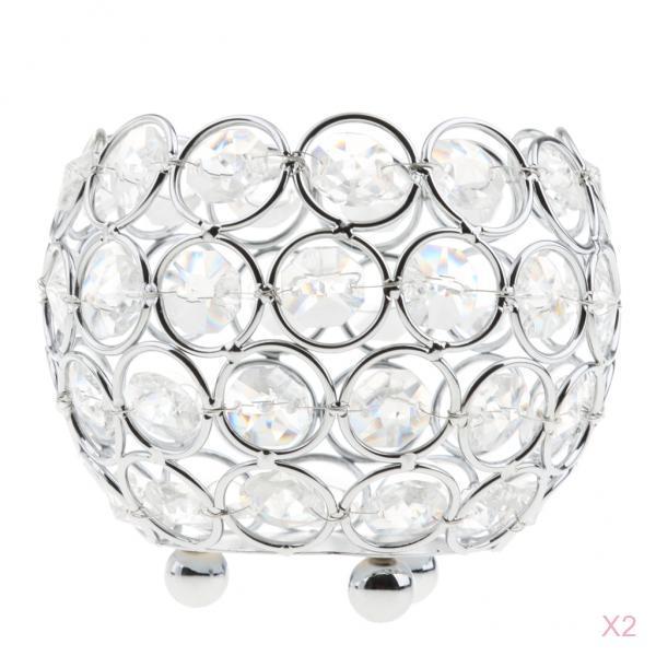 2-piece 10cm CrystalVotive Tealight Candle Holder Wedding Centerpiece-Silver