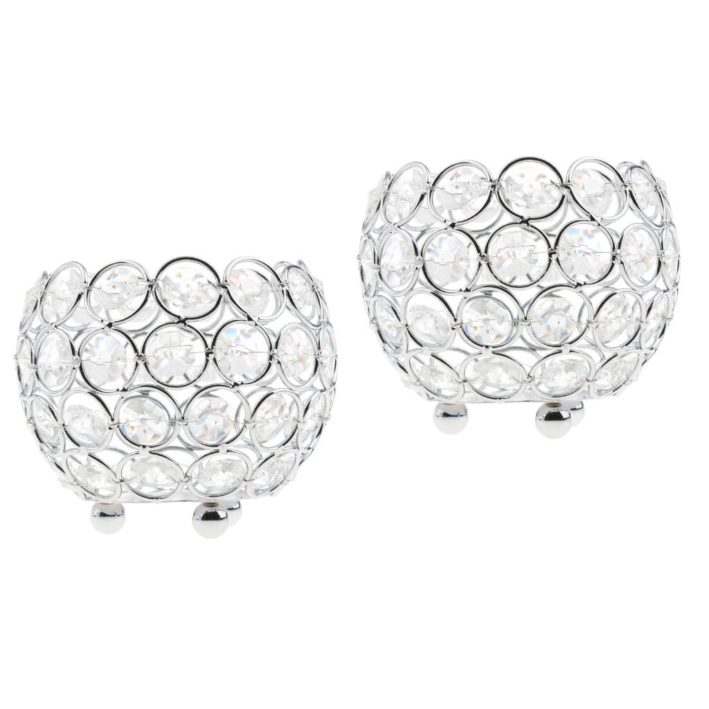 2-piece 10cm CrystalVotive Tealight Candle Holder Wedding Centerpiece-Silver