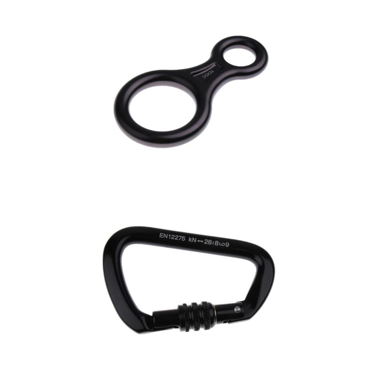 28KN Aluminum Screw Locking Carabiner + 8 Shape Descender Climbing Hardware