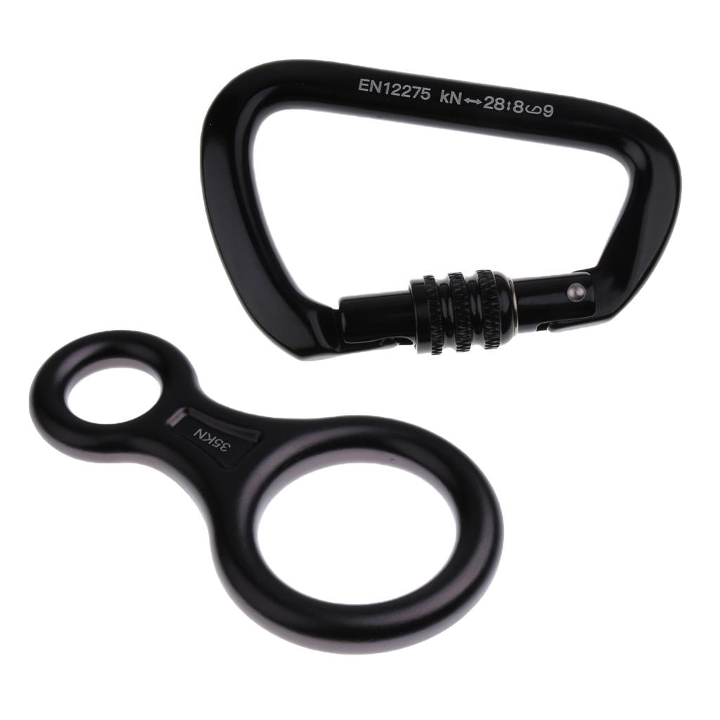 28KN Aluminum Screw Locking Carabiner + 8 Shape Descender Climbing Hardware