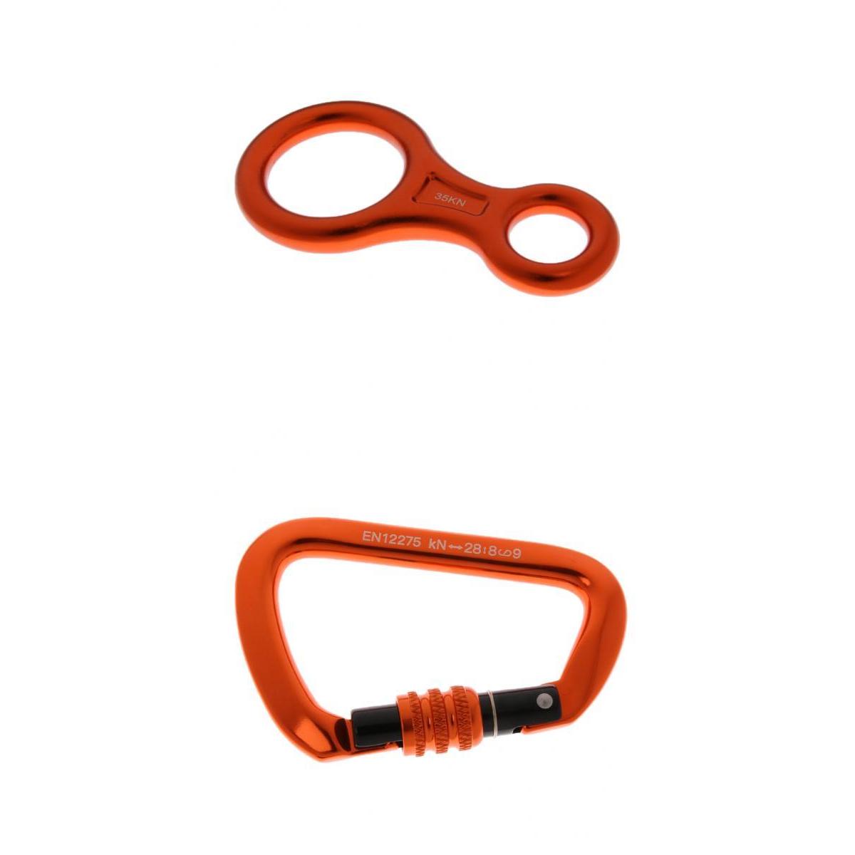 28KN Screw Locking Carabiner + 38KN Descender Climbing Rappelling Hardware