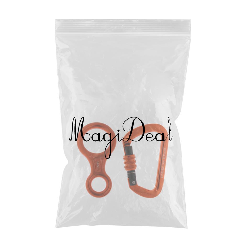 28KN Screw Locking Carabiner + 38KN Descender Climbing Rappelling Hardware